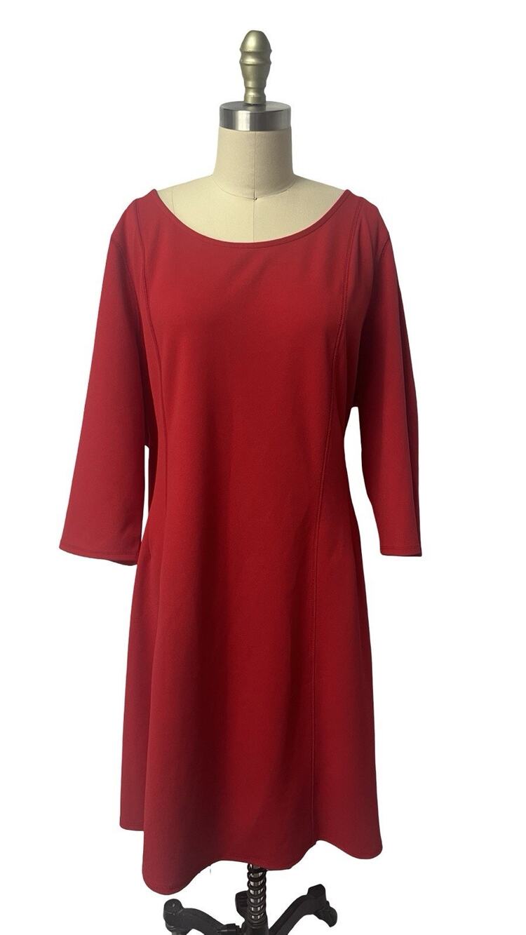 Lane Bryant ponte knit Stretch fit Flare dress plus size 24 Red 3/4 Sleeve